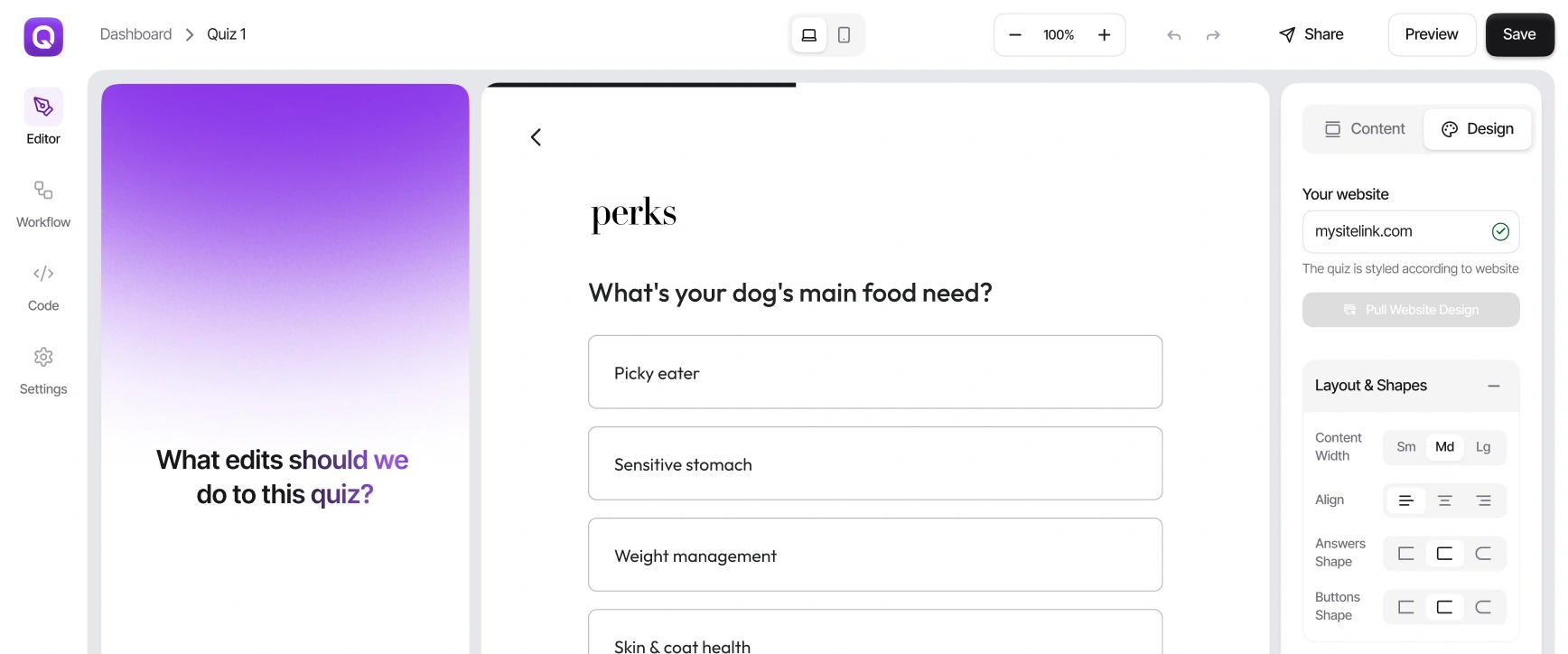 Build your pet product quiz in minutes, no developer needed